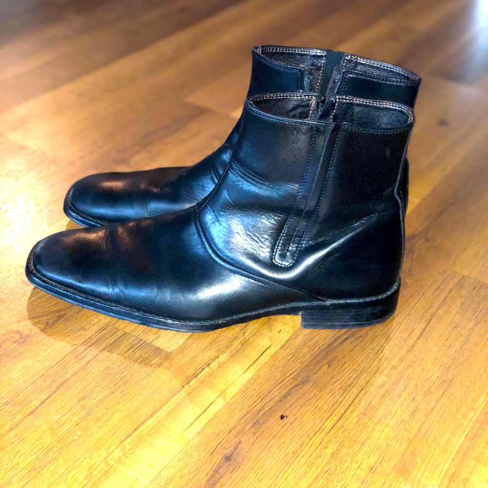 JOHNSTON & MURPHY Men US 10M Black Leather Side Zip Ankle Boots